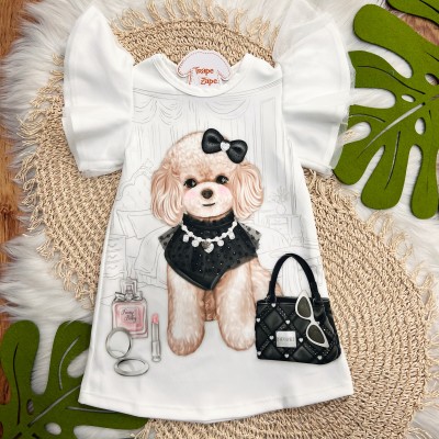Vestido Manga Flare Poodle - Off White